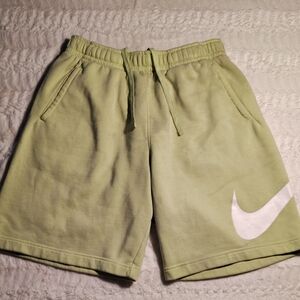 Nike Men's Light Green Fleece Athletic Shorts with White Swoosh
